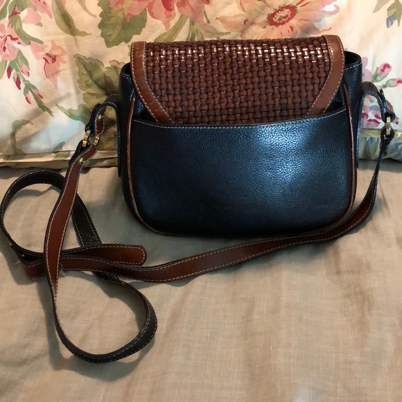 Vintage BALLY Cross-Body 2-Tone Weave Leather Black & Brown Elegant Luxe $548 - Picture 6 of 16